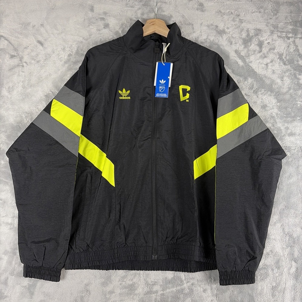Adidas MLS Columbus Crew Full Zip Windbreaker Jacket Black/Neon JF2679 Sz Medium
